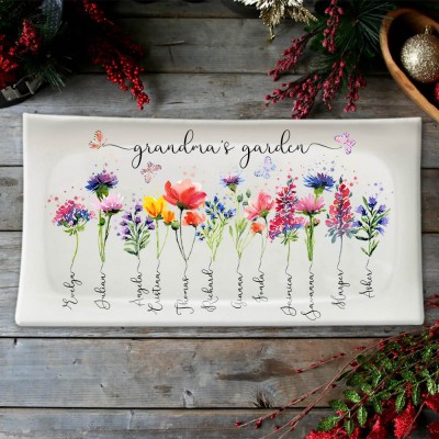 Custom Birth Flower Tray With Name For Mom Grandma Mother's Day Christmas Gift Ideas