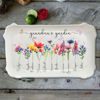 Custom Birth Flower Tray With Name For Mom Grandma Mother's Day Christmas Gift Ideas