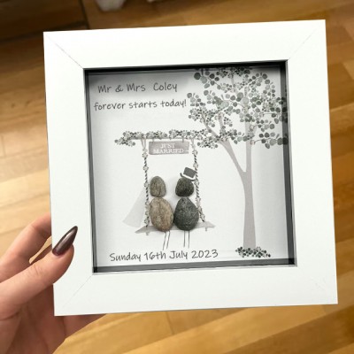 Personalized Pebble Art Frame For Couple Valentine's Day Anniversary Gift Ideas