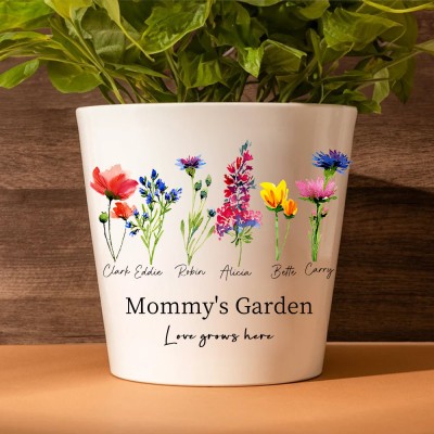 Personalized Birth Flower Outdoor Flower Pot With Kids Name For Mom Grandma Christmas Gift
