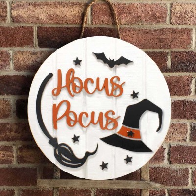 Happy Halloween Hocus Pocus Door Hanger Farmhouse Entry Way Wall Home Decor