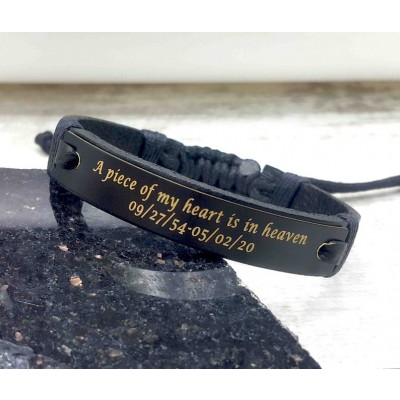 Personalized A Piece Of My Heart is in Heaven Memorial Leather Bracelets Gifts