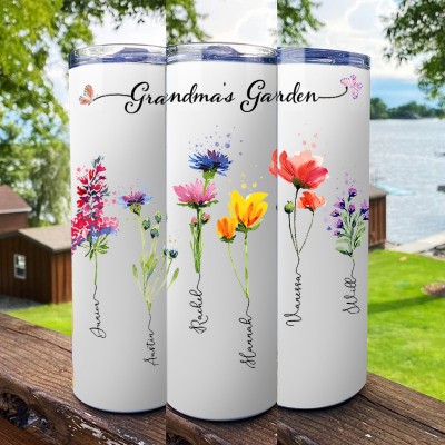 Personalized Grandma's Garden Tumbler With Grandkids Name and Birth Month Flower For Mother's Day