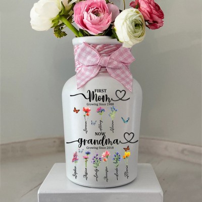 First Mom Now Grandma Gifts Custom Birth Flower Vase For Christmas