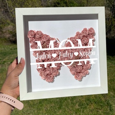 Personalized Mom Butterfly Shadow Box With Kids Name For Grandma Mother's Day Gift Ideas