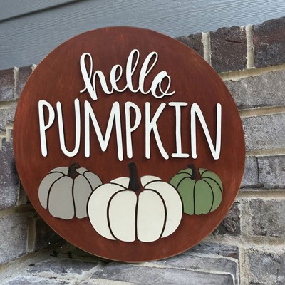 Hello Fall Pumpkin Door Hanger Farmhouse Entry Way Wall Home Decor Welcome Sign