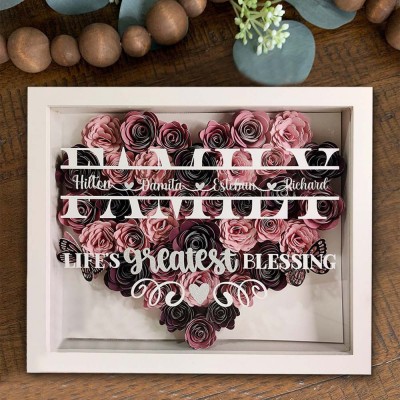 Personalized Family Flower Shadow Box With Name For Mother's Day Christmas Birthday