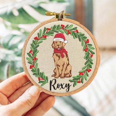 Personalized Embroidered Dog Portrait Photo Ornament With Name For Pet Lovers Christmas Gift