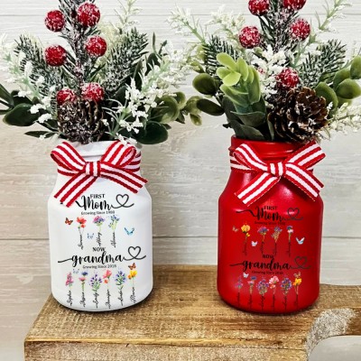 First Mom Now Grandma Gifts Custom Birth Flower Vase With Names For Christmas