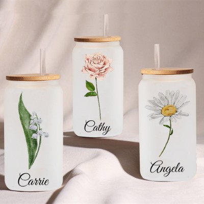 Personalized Birth Month Flower Tumbler For Her and Bridesmaid Bachelorette Party Gift