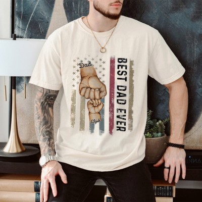 Personalized Best Dad Ever Fist Bump Shirt With Kids Name For Father's Day Gift Ideas