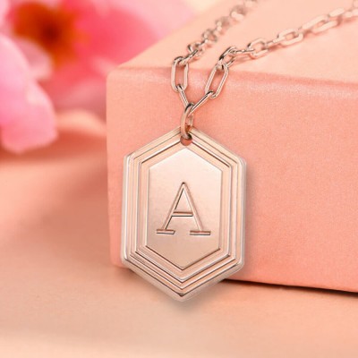 Personalised Engraved Initial Pendant Link Chain Necklace Layering Charms Gift For Her