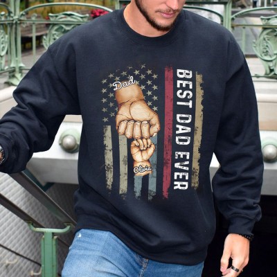 Personalized Best Dad Ever Fist Bump Sweatshirt Kids Name For Father's Day Gift Ideas