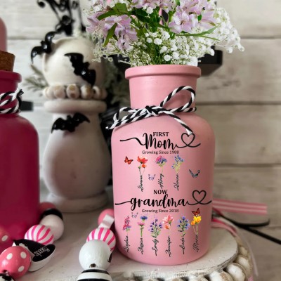 First Mom Now Grandma Gifts Custom Birth Flower Vase With Names For Christmas