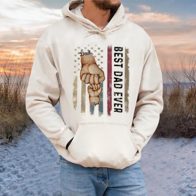 Personalized Best Dad Ever Fist Bump Hoodie With Kids Name For Father's Day Gift Ideas