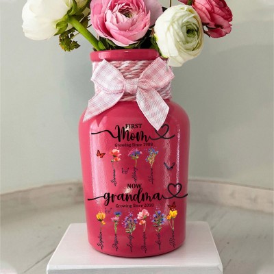 First Mom Now Grandma Gifts Custom Birth Flower Vase With Names For Christmas