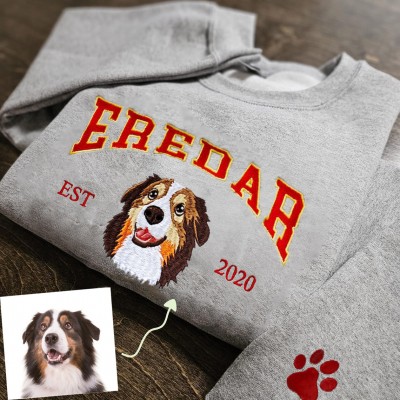 Personalized Dog Face Embroidered Sweatshirt Varsity Style For Pet Lover Gifts