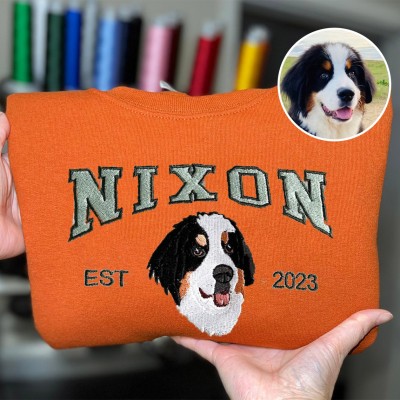 Personalized Dog Face Embroidered Sweatshirt Varsity Style For Pet Lover Gifts