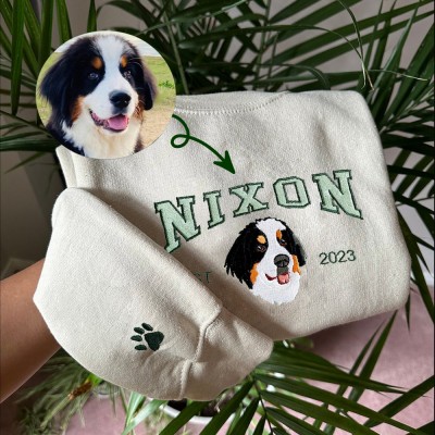 Personalized Dog Face Embroidered Sweatshirt Varsity Style For Pet Lover Gifts