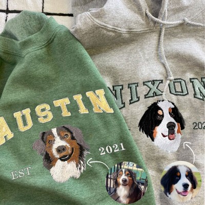 Personalized Dog Face Embroidered Sweatshirt Varsity Style For Pet Lover Gifts