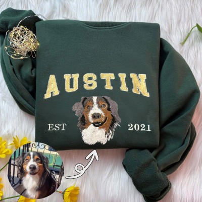 Personalized Dog Face Embroidered Sweatshirt Varsity Style For Pet Lover Gifts