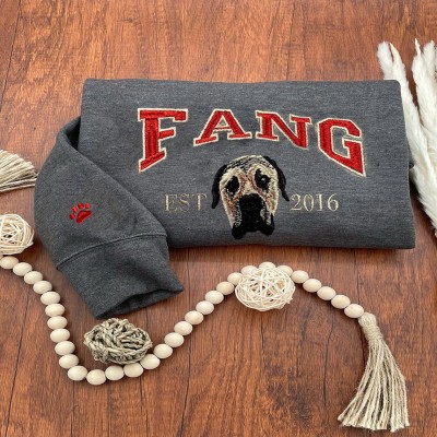 Personalized Dog Face Embroidered Sweatshirt Varsity Style For Pet Lover Gifts