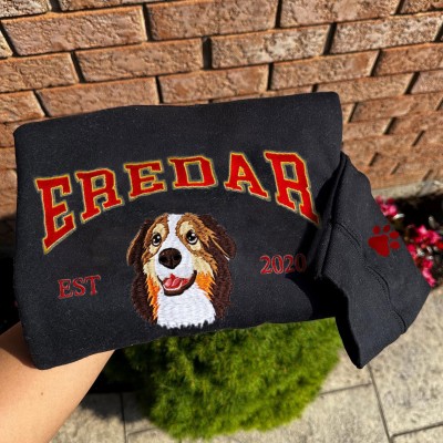 Personalized Dog Face Embroidered Sweatshirt Varsity Style For Pet Lover Gifts