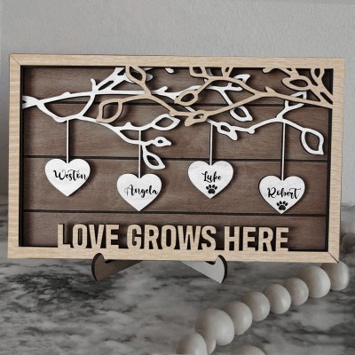 Personalized Family Tree Sign With Name Engraved Home Decor Anniversary Christmas Day Gift Ideas