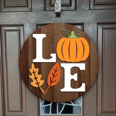 Wooden Fall Front Door Hanger Farmhouse Decor Entry Way Wall Love Sign