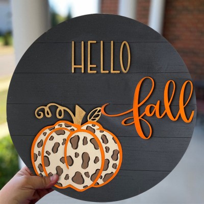 Hello Fall Door Hanger Farmhouse Entry Way Wall Home Decor