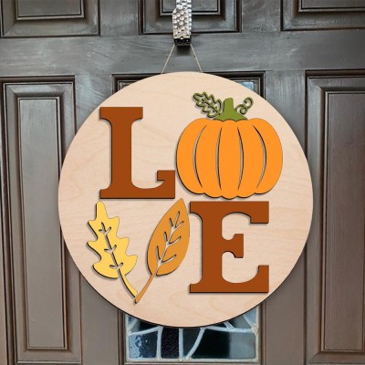 Wooden Fall Front Door Hanger Farmhouse Decor Entry Way Wall Love Sign