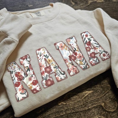 Custom Floral NANA Embroidered Sweatshirt With Grandchildren Name On Sleeve For Mom Grandma Christmas Gift