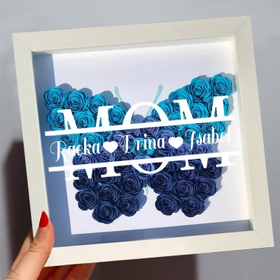 Personalized Mom Butterfly Shadow Box With Kids Name For Grandma Mother's Day Gift Ideas