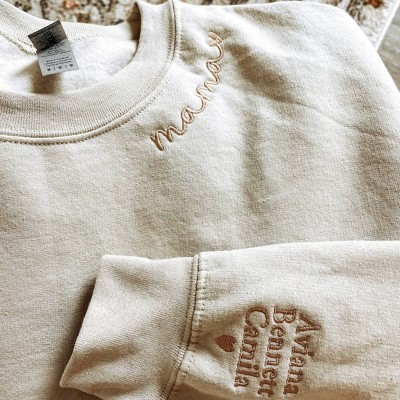 Custom Mama Embroidered Sweatshirt Hoodie with Kids Names For Mother's Day Gift Ideas