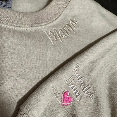 Custom Mama Embroidered Sweatshirt Hoodie with Kids Names For Mother's Day Gift Ideas