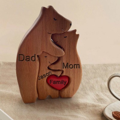 Custom Wooden Bear Family Figurines Puzzle Keepsake For Christmas Day Gift Ideas
