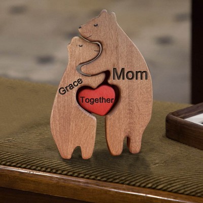 Custom Wooden Bear Family Figurines Puzzle Keepsake Gift For Mom Christmas Gift Ideas