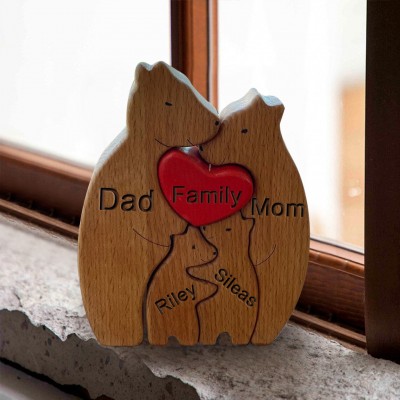 Custom Wooden Bear Family Figurines Puzzle Keepsake For Christmas Day Gift Ideas