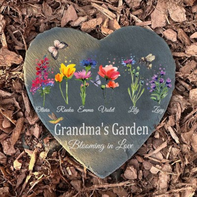 Custom Grandma's Garden Birth Flower Plaque With Grandkids Names For Christmas Day Gift