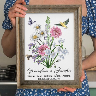 Custom Birth Flower Family Bouquet Wood Sign Art With Kids Name For Mom Grandma Christmas Day Gift Ideas