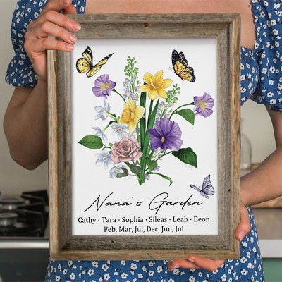 Custom Birth Flower Family Bouquet Wood Sign Art With Kids Name For Mom Grandma Christmas Day Gift Ideas
