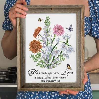 Custom Birth Flower Family Bouquet Wood Sign Art With Kids Name For Mom Grandma Christmas Day Gift Ideas