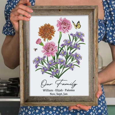 Custom Birth Flower Family Bouquet Wood Sign Art With Kids Name For Mom Grandma Christmas Day Gift Ideas