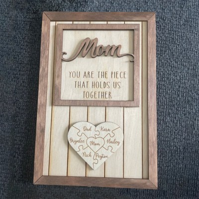 Mum Puzzle Sign Personalised Mother's Day Wood Sign Gift Ideas Piece That Holds Us Together