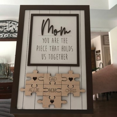 Mum Puzzle Sign Personalised Mother's Day Wood Sign Gift Ideas Piece That Holds Us Together