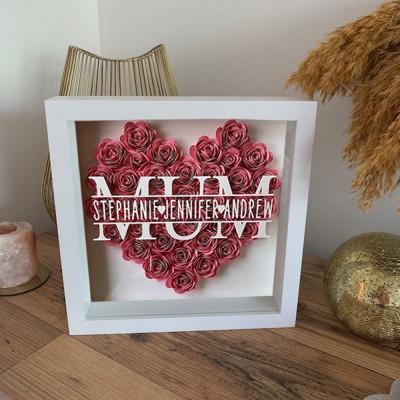 Personalised Mum Flower Shadow Box With Kids Name For Mother's Day Gift Ideas