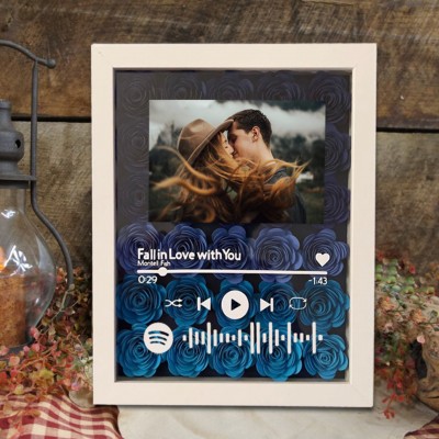 Custom Spotify Song Photo Flower Shadow Box For Couple Wife Girlfriend Valentine's Day Wedding Anniversary Gift