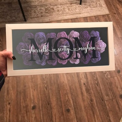 Custom Mom Flower Shadow Box With Kids Name For Grandma Mother's Day Gift Ideas