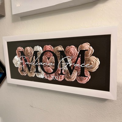 Custom Mom Flower Shadow Box With Kids Name For Grandma Mother's Day Gift Ideas