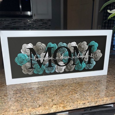 Custom Mom Flower Shadow Box With Kids Name For Grandma Mother's Day Gift Ideas